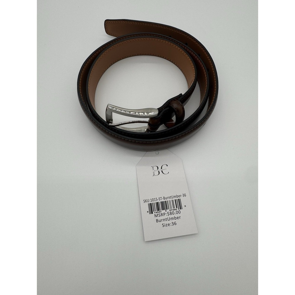BuckleCraft Men's Burnt Umber Leather Belt Size 36 Brown Dress Casual NWT - Picture 2 of 6